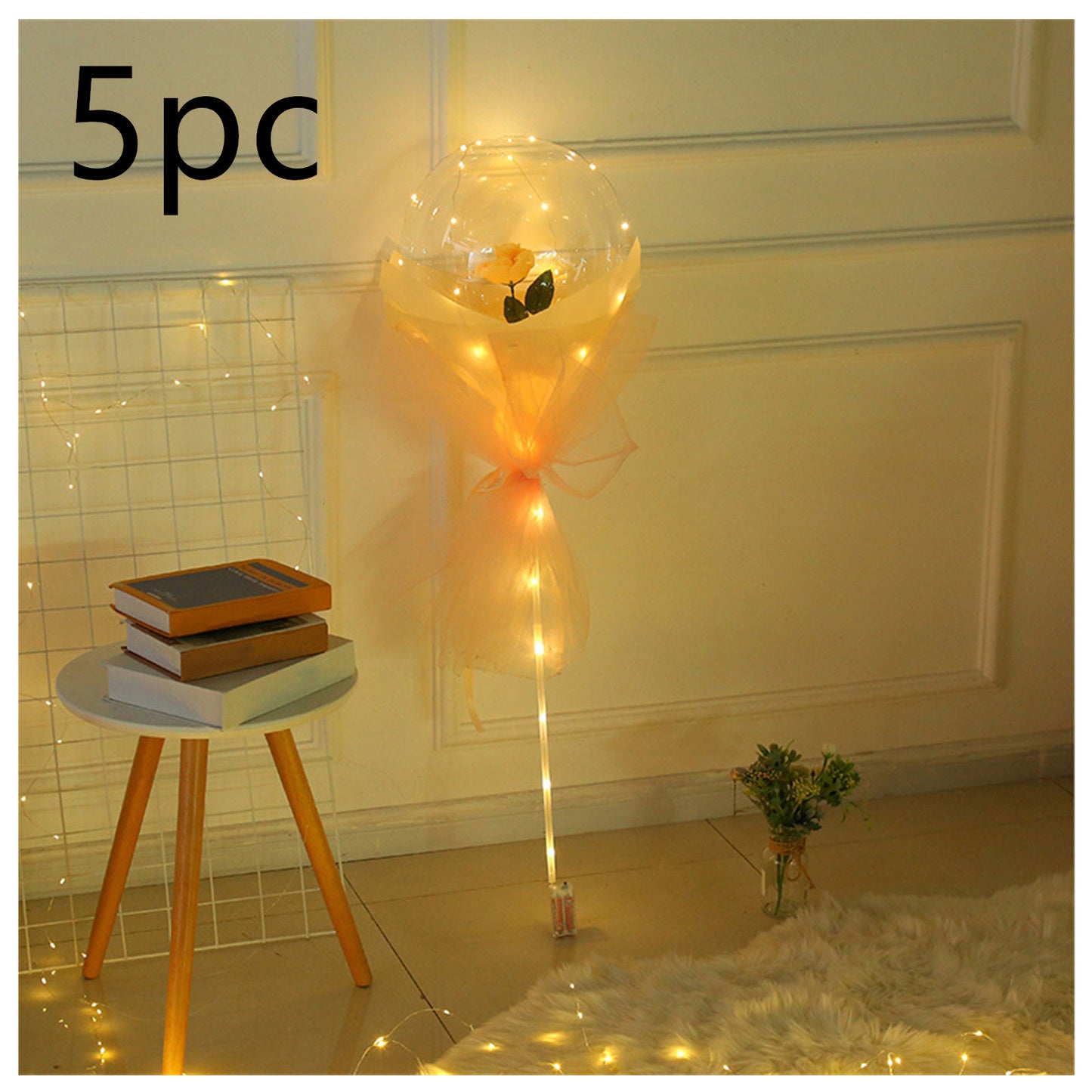 LED Ballon lumineux Rose Bouquet Transparent Bobo Boule Rose