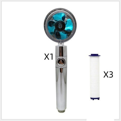 Pommeau de douche à hélice avec bouton d'arrêt et filtre en coton Buse de douche à main haute pression turbocompressée