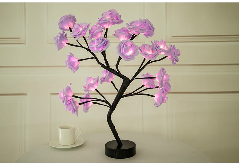 Lampe de table LED à piles USB en forme de fleur de rose, guirlande lumineuse pour arbre bonsaï, décoration de chambre à coucher, décoration d'intérieur