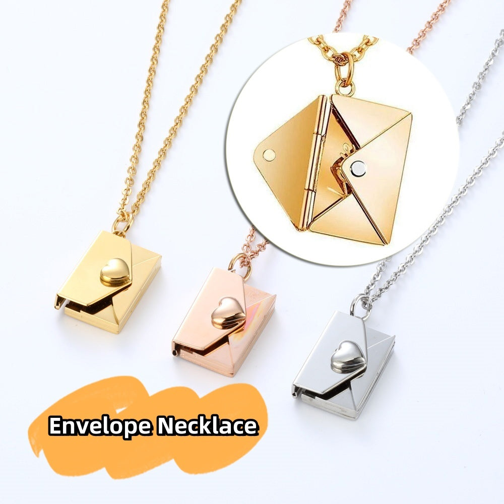 Collier enveloppe coeur pêche couple femme message secret caché pendentif collier cadeau bijoux cadeau