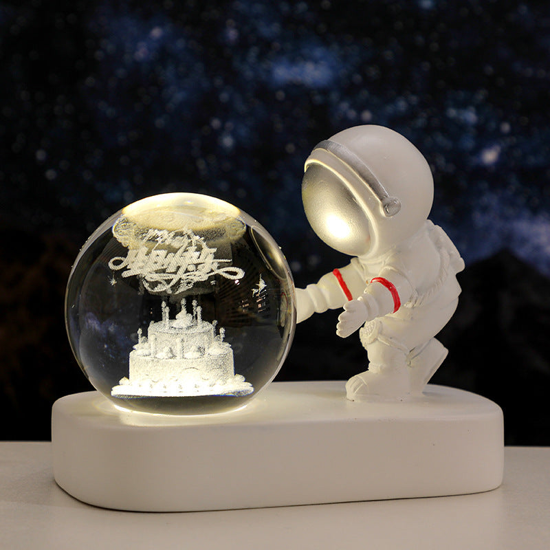 Veilleuse en forme de boule de cristal pour astronaute de la galaxie planétaire, alimentée par USB, lumière de chevet chaude, cadeau d'anniversaire