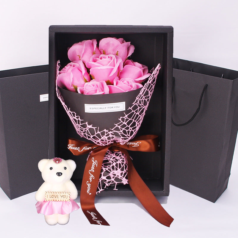 Coffret cadeau de fleurs de savon Simulation 7 roses Petit bouquet Cadeau d'événement pour la Saint-Valentin