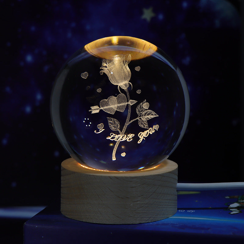 Ciel étoilé lumineux et planètes, lune, boule de cristal, petite lampe de nuit, projection d'ambiance, lumière, cadeau créatif, nouveau cadeau étrange.