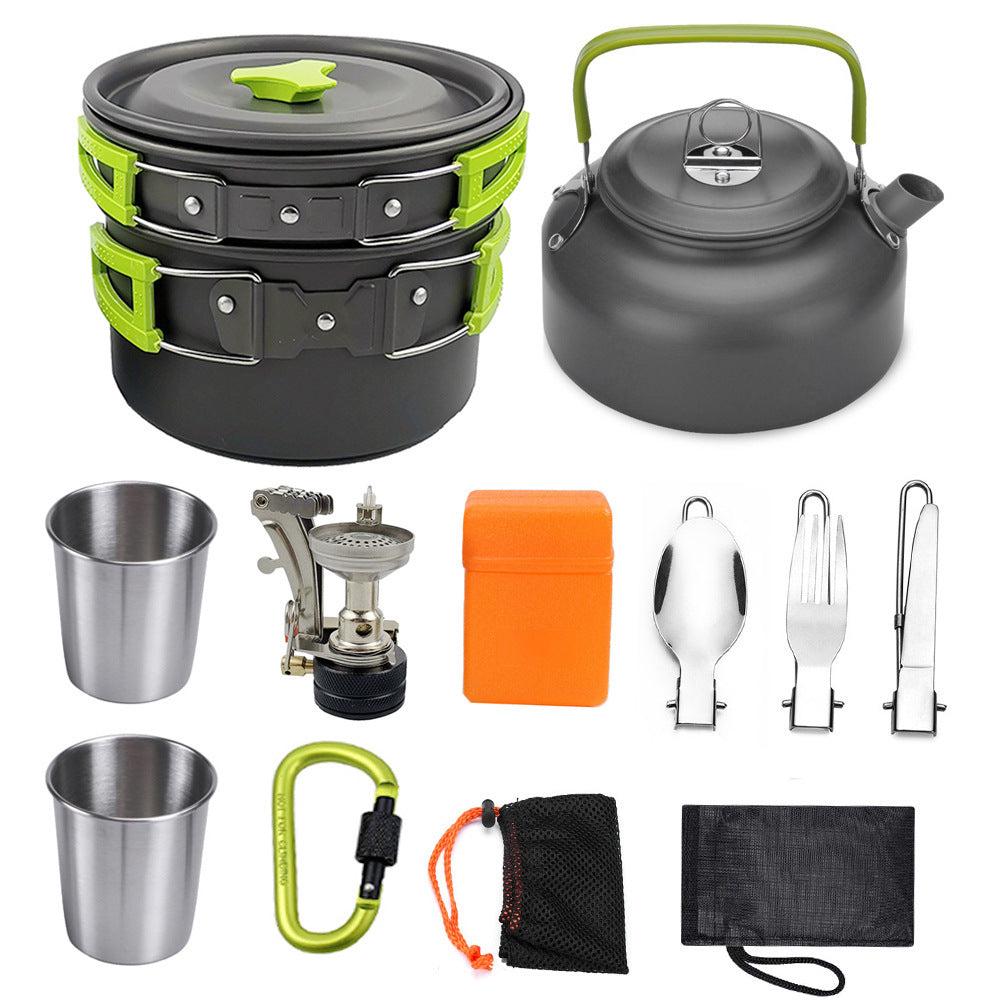 Kit de cuisine de camping Ensemble de cuisine d'extérieur Équipement en aluminium Casserole d'extérieur Vaisselle de voyage Cuisine Randonnée Pique-nique Barbecue