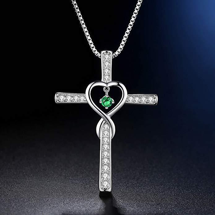 Collier avec pendentif en cristal et pierre de naissance en forme de croix chrétienne, amour infini, Dieu en qui nous avons confiance, pierres précieuses colorées, collier en forme de cœur en zircon, bijoux pour femmes