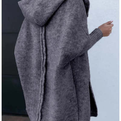 Cardigan à capuche à manches chauve-souris, oversized, ample, de couleur unie, pour femmes.