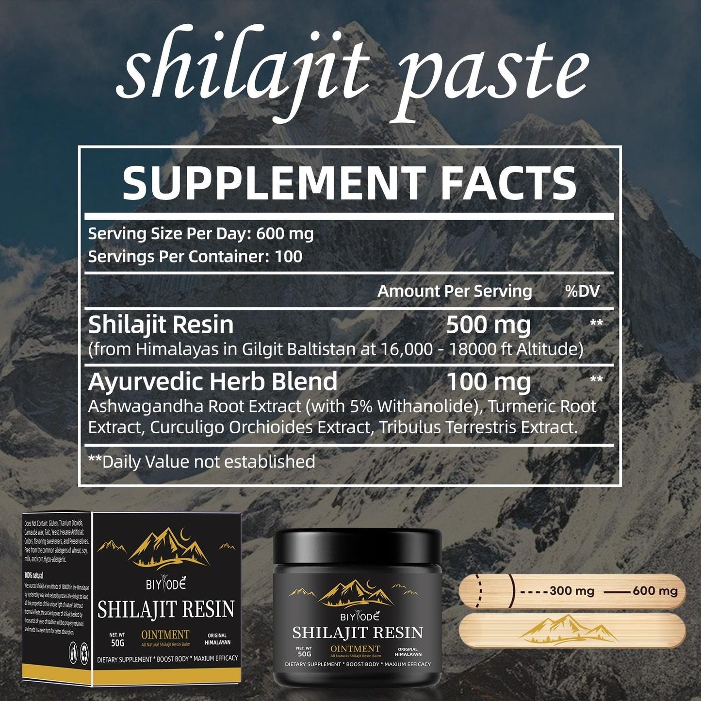 Gommes Shilajit de l'Himalaya pur avec Ashwagandha, Gokshura et autres herbes L Sans sucre ajouté L 60 comprimés à croquer Complément alimentaire