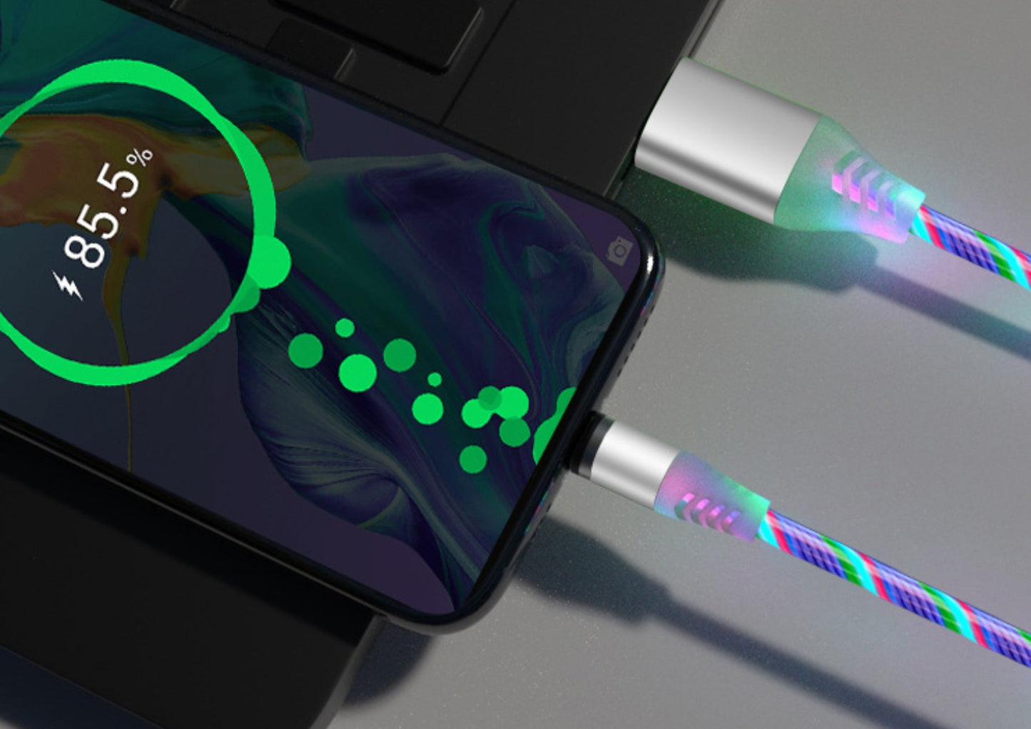 Compatible avec Apple, câble de ligne de données Flowing Ligh Magnetic Streamer pour iPhone Android Type-C