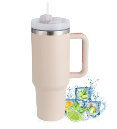 Tasse à café en paille de 40 oz avec poignée, bouteille d'eau portable en acier inoxydable pour voiture, grande capacité, tasse de voyage sans bisphénol A