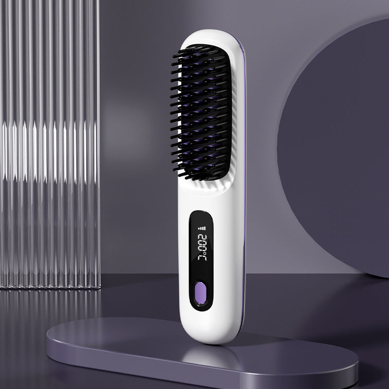 Brosse lissante sans fil 2 en 1, peigne à cheveux lisses, fer à lisser portable à chauffage rapide, boucleur chaud avec chargement USB.