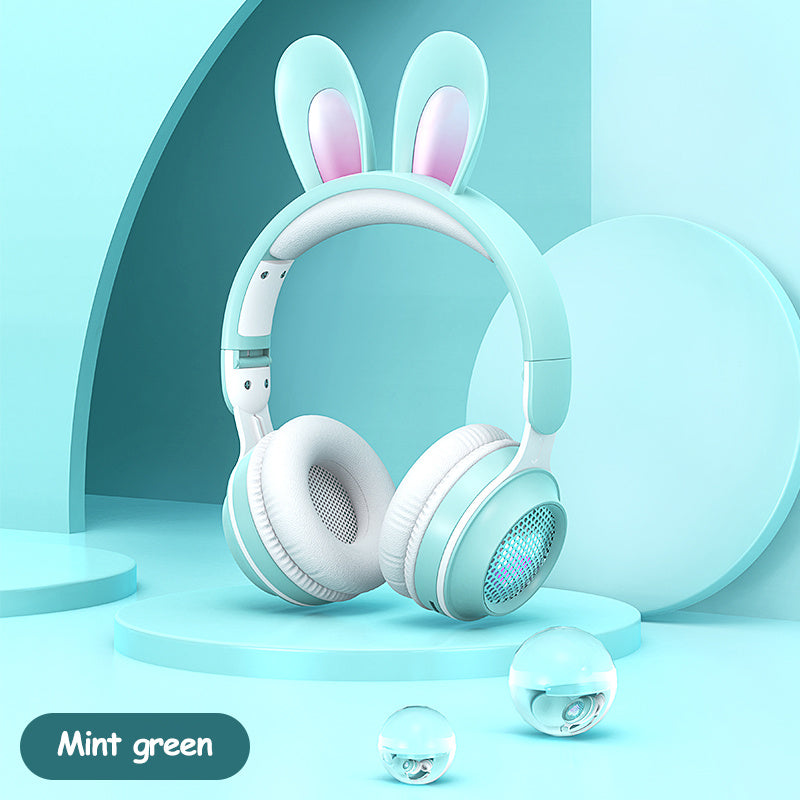 Casque sans fil à oreilles de lapin lumineux et extensible en blé