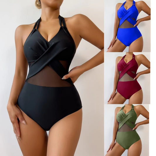 Maillot de bain une pièce tendance de couleur unie