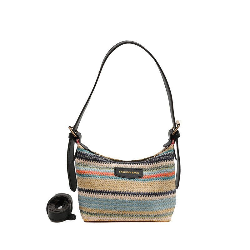 Sac tissé à contraste de couleurs tendance pour femme, sac à bandoulière simple