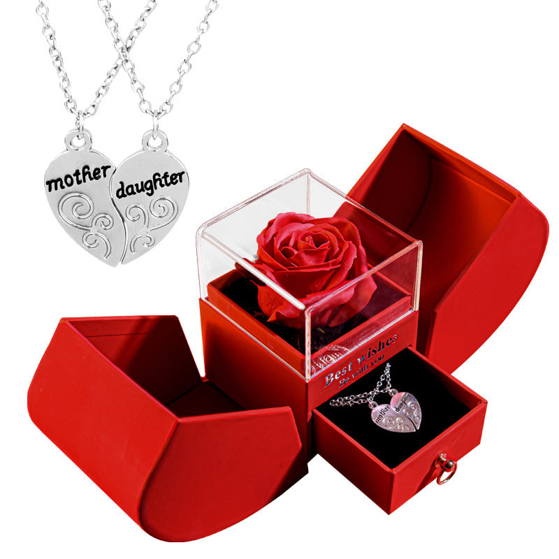 Coffret cadeau pomme rose éternelle collier femme bijoux mariage Saint Valentin