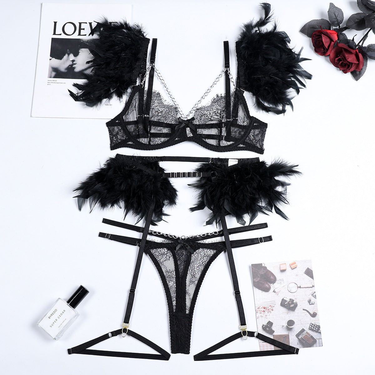 Lingerie sexy en dentelle avec chaînes de Noël pour femmes