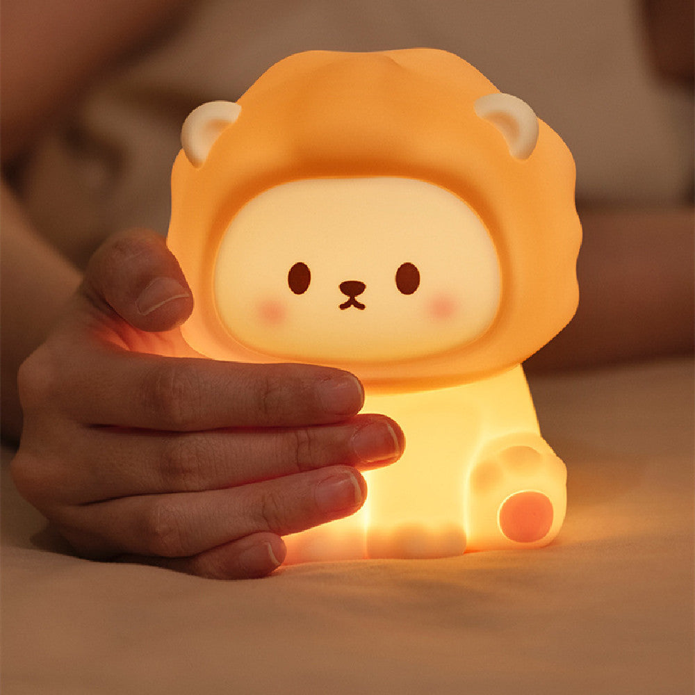 Veilleuse en forme de lion mignonne rechargeable à 3 niveaux d'intensité variable en silicone pour chambre à coucher