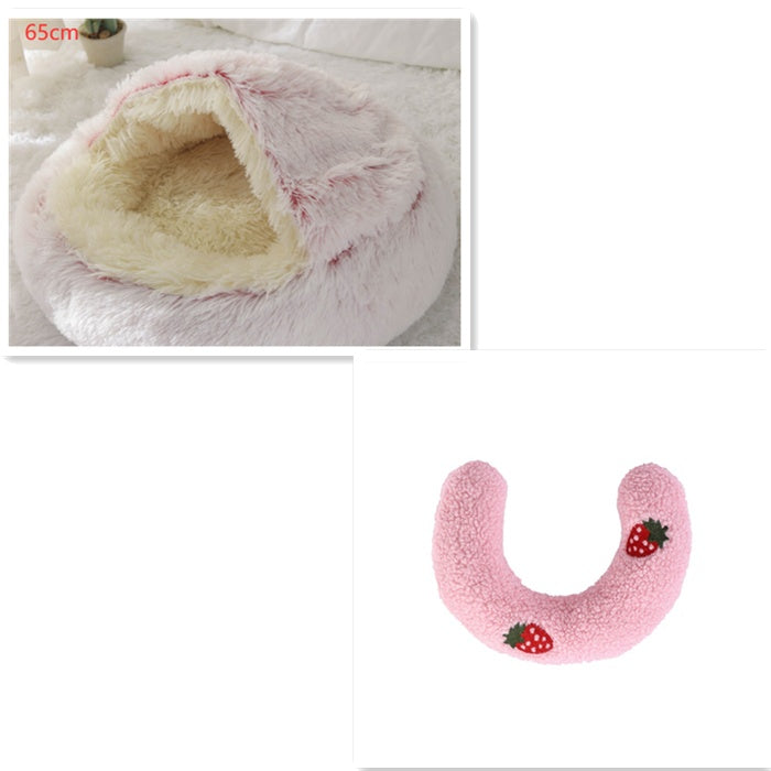 Lit pour chien et chat 2 en 1, lit d'hiver pour animaux, maison ronde en peluche chaude, lit doux en peluche longue pour animaux de compagnie, produits pour animaux.