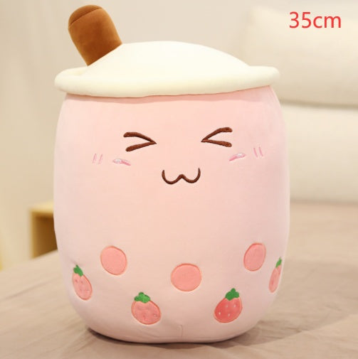 Jouet en peluche de tasse de thé au lait à la fraise, boisson en peluche douce, coussin de thé à bulles, cadeau pour enfants.