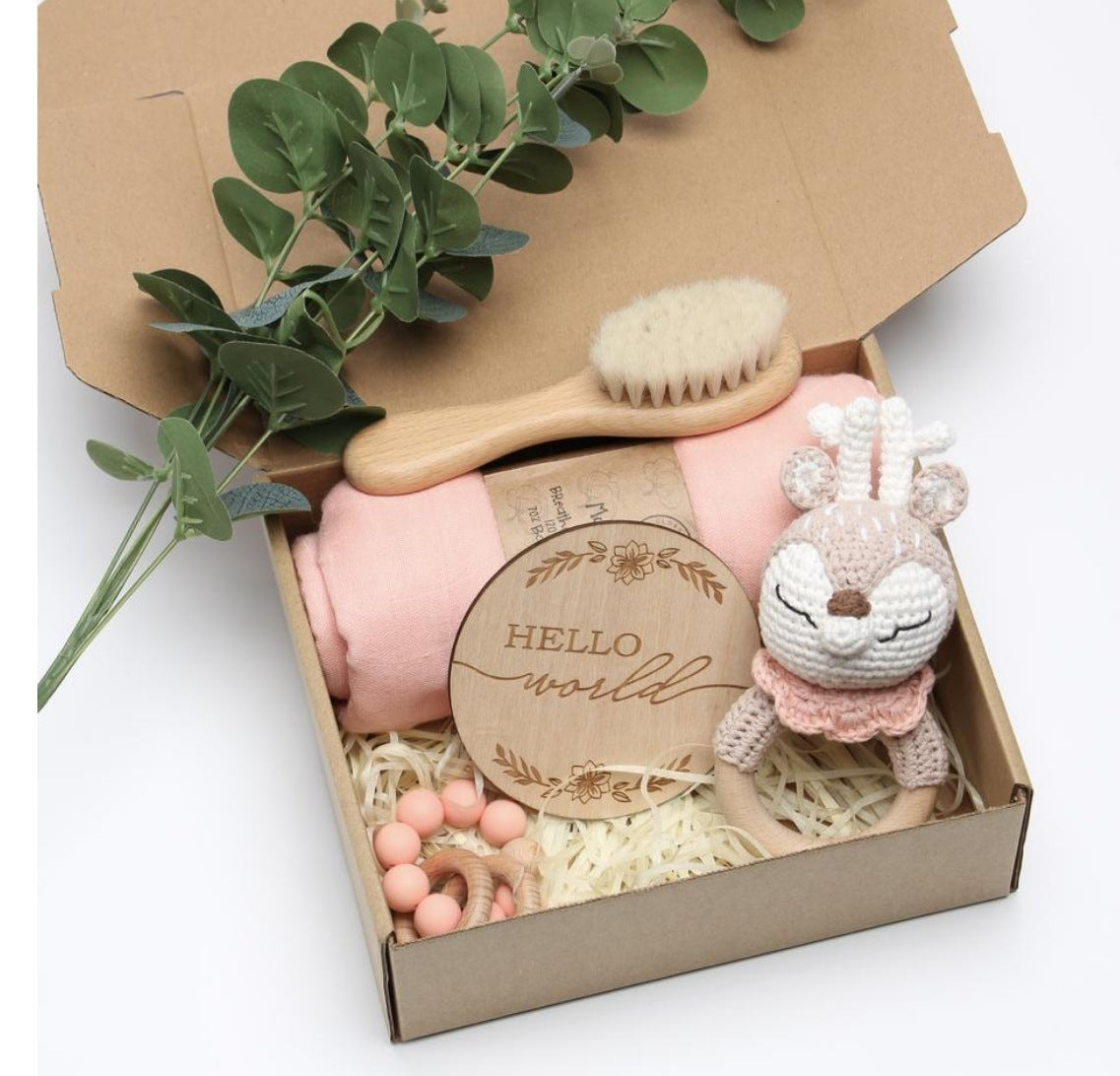 Coffret cadeau en bois de hochet pour bébé, convient aux nouveau-nés et aux bébés d'un mois.