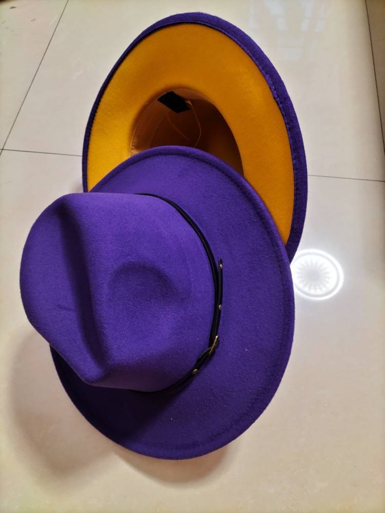 Chapeau de jazz Fedora à bord plat en laine populaire européen et américain assorti aux couleurs