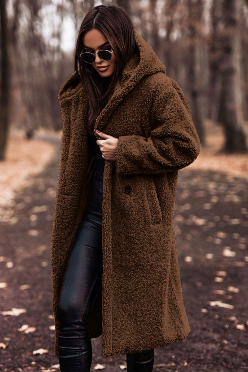 Manteau en laine pour femmes, long, propre, de couleur, à manches longues.