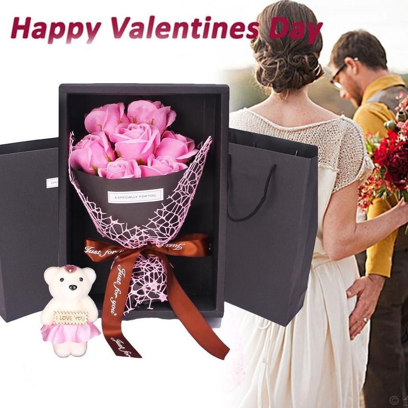 Coffret cadeau de fleurs de savon Simulation 7 roses Petit bouquet Cadeau d'événement pour la Saint-Valentin