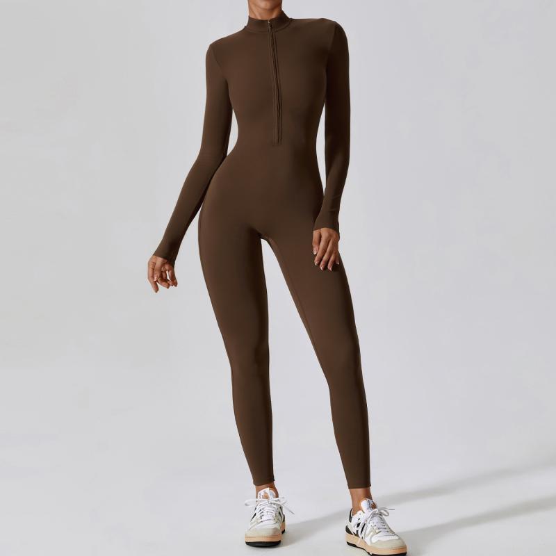 Combinaison à manches longues zippée, pantalon de yoga et de fitness, combinaison de sport ajustée et sans couture pour femmes.