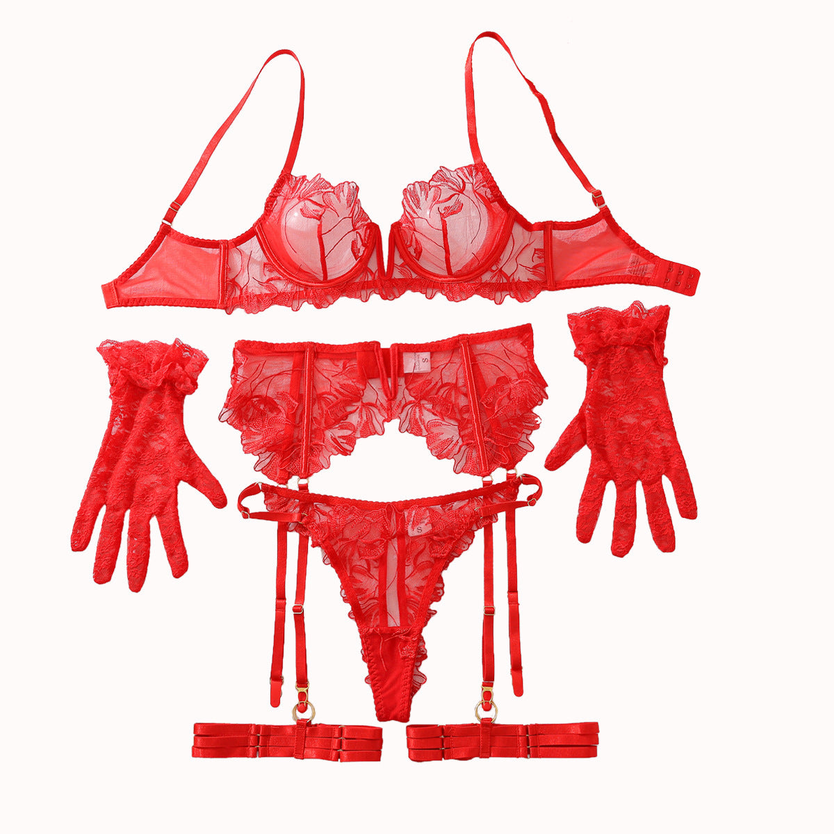 Ensemble de lingerie pour femmes avec porte-jarretelles, ensemble de cinq pièces.