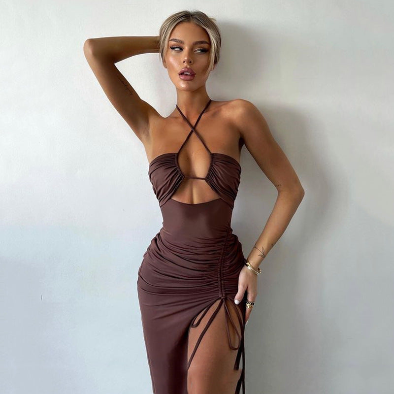 Sexy Halterneck Lace-up Split Dress Été Y2K Mode Party Baech Longues Robes Pour Femmes Clotjing