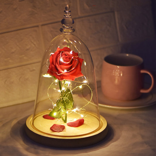 Rose en verre avec super lumière LED pour la Saint-Valentin