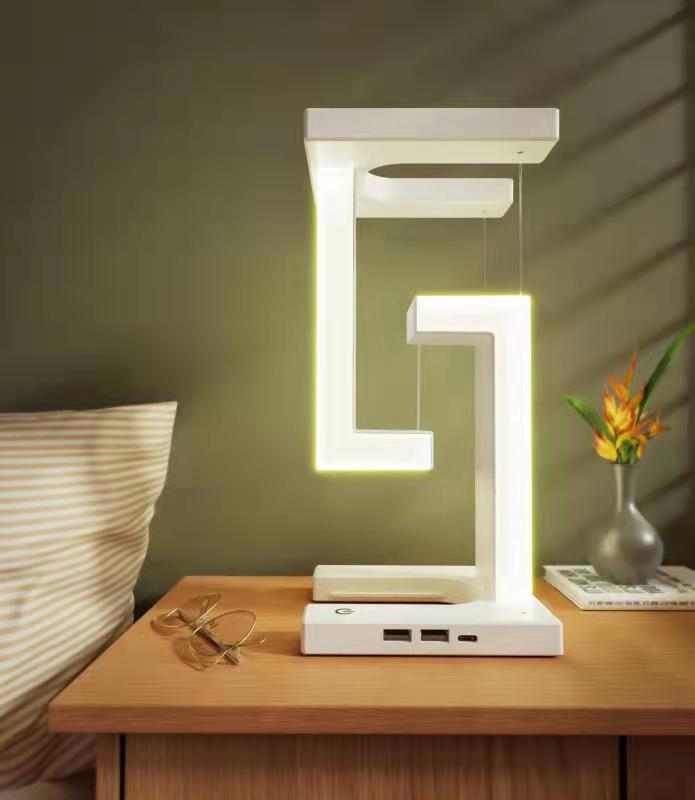 Lampe de table suspendue à chargement sans fil créative pour smartphone, lampe d'équilibre flottante pour la maison et la chambre.