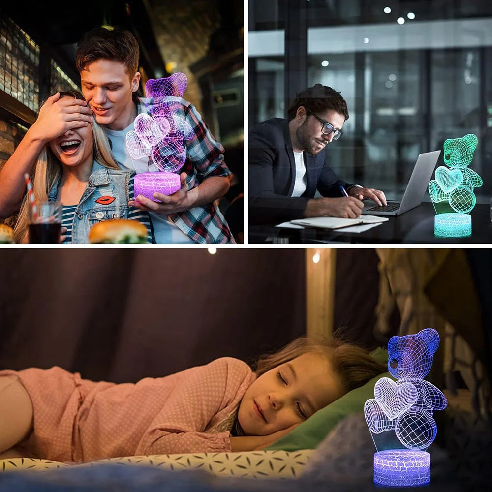 Lampe 3D en acrylique avec USB, lumières LED de nuit, enseigne néon, décorations de Noël pour la maison, la chambre, décorations d'anniversaire, cadeaux pour la Saint-Valentin.