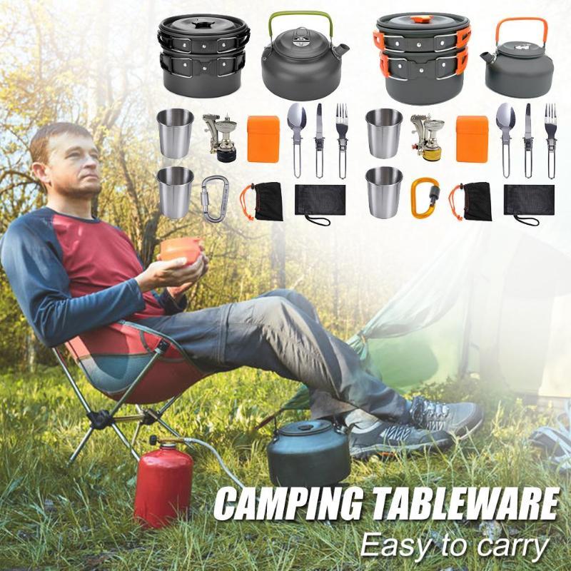 Kit de cuisine de camping Ensemble de cuisine d'extérieur Équipement en aluminium Casserole d'extérieur Vaisselle de voyage Cuisine Randonnée Pique-nique Barbecue