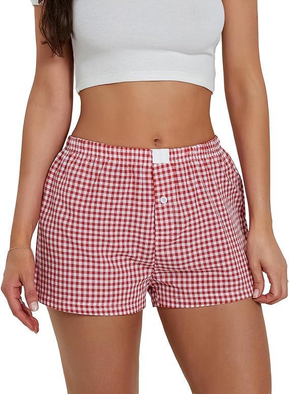 Short de plage à carreaux simple pour femme, pantalon ample et décontracté