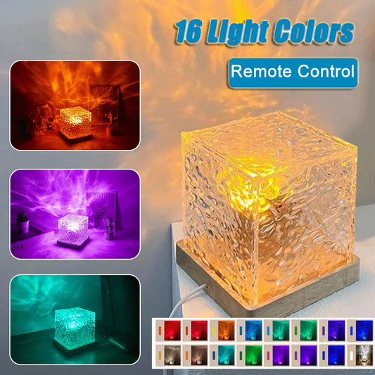 Lampe de table à LED 16 couleurs avec effet ondulation de l'eau, USB, rotative, en cristal, à intensité variable, RVB, décoration de la maison