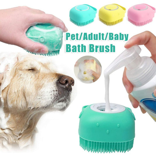 Gants de bain en silicone pour chien avec brosse de massage, outil de nettoyage pour animaux de compagnie, brosse à peigne pour chien, peut verser du shampooing, fournitures de toilettage pour chien.