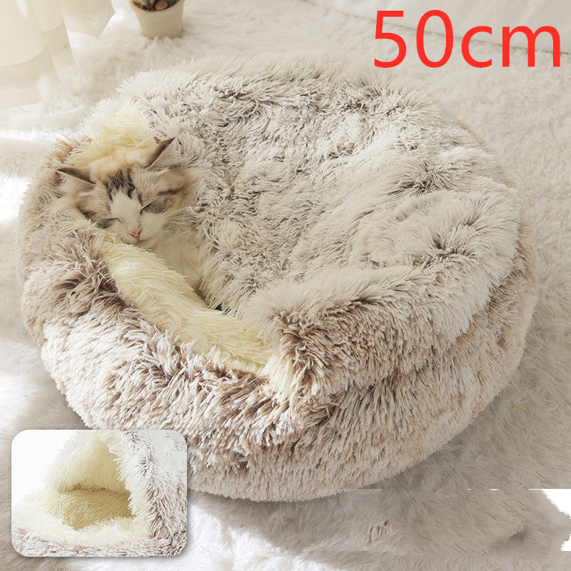 Lit pour chien et chat 2 en 1, lit d'hiver pour animaux, maison ronde en peluche chaude, lit doux en peluche longue pour animaux de compagnie, produits pour animaux.