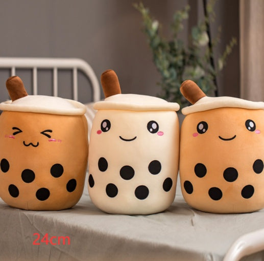 Jouet en peluche de tasse de thé au lait à la fraise, boisson en peluche douce, coussin de thé à bulles, cadeau pour enfants.