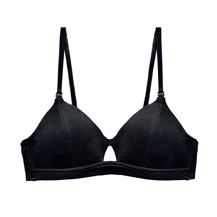 Soutien-gorge côtelé français fin sans rebord en acier européen et américain sexy et simple