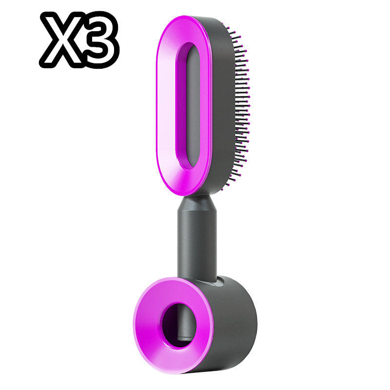 Brosse à cheveux auto-nettoyante pour femmes, brosse de massage du cuir chevelu avec airbag anti-perte de cheveux et nettoyage à une touche, brosse anti-statique.