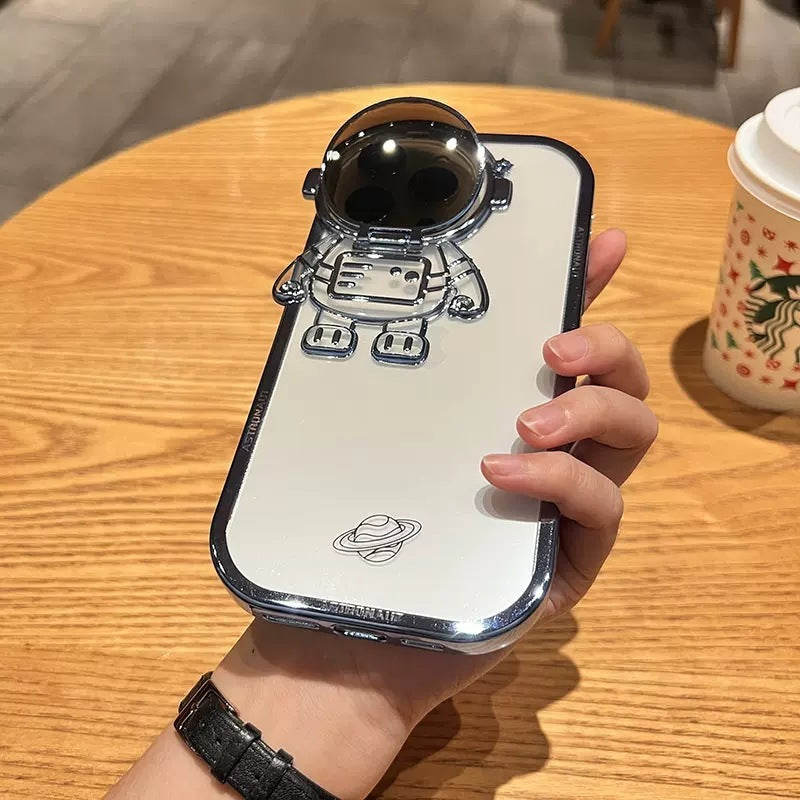 Coque de téléphone avec support pour appareil photo d'astronaute scintillant pour I14 13 12 11 Pro Max XR 14 Plus, support de lentille invisible, couverture souple.