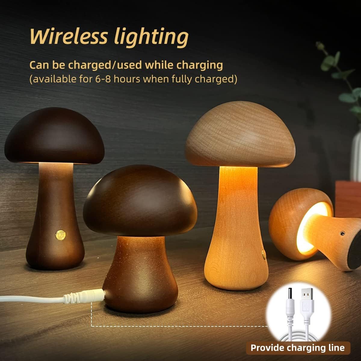 Lampe de nuit LED en bois en forme de champignon mignon avec interrupteur tactile, lampe de table de chevet pour chambre à coucher, chambre d'enfants, lampes de nuit pour le sommeil, décoration intérieure.