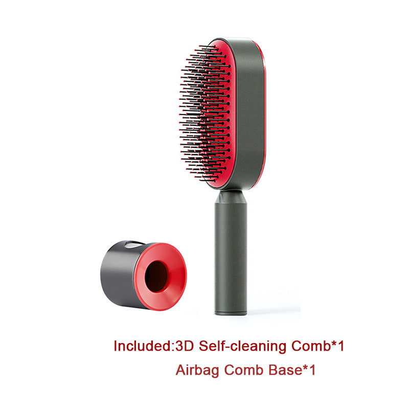 Brosse à cheveux auto-nettoyante pour femmes, brosse de massage du cuir chevelu avec airbag anti-perte de cheveux et nettoyage à une touche, brosse anti-statique.