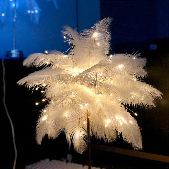 Lampe à plumes, lampe de bureau nordique, lampe de chevet de style européen, lampe de table à plumes, lumière nocturne, décoration moderne de lampe de table.