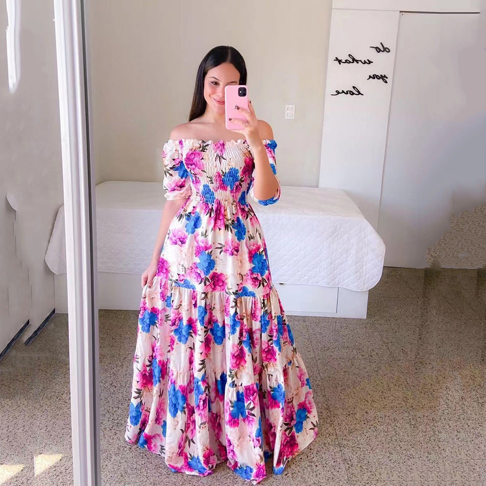 Robe longue à fleurs décolletée pour femmes