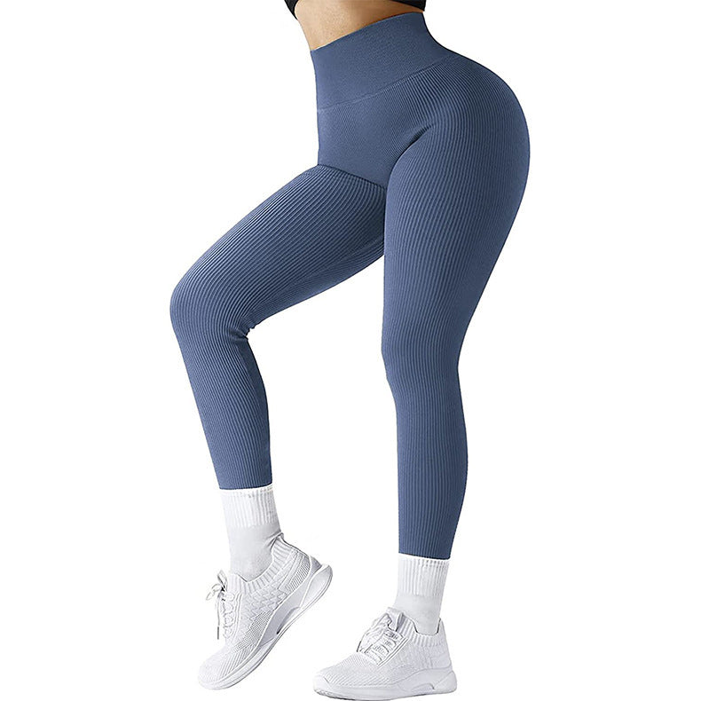 Leggings taille haute sans couture, pantalons de fitness tricotés filetés, pantalons de yoga amincissants solides pour femmes, leggings de sport de course élastiques