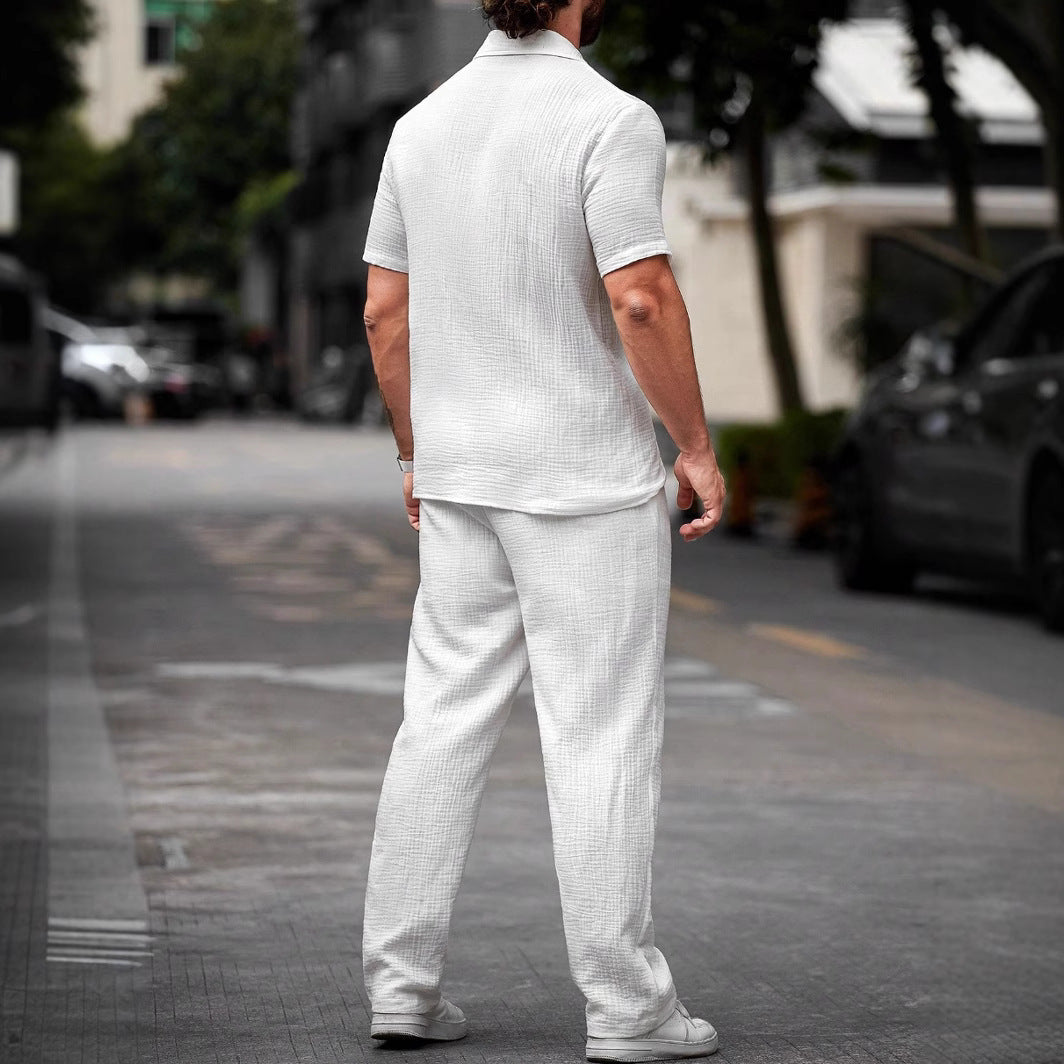 Chemise décontractée à manches courtes et col polo pour homme, couleur unie, avec boutons