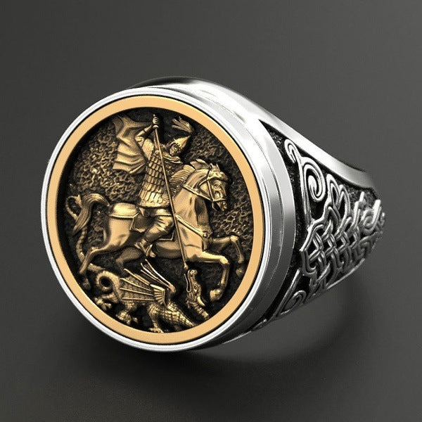 Bague en plaqué argent pour homme avec chevalier dominateur