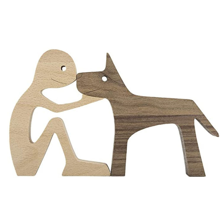 Figurine en bois à faire soi-même, sculpture décorative pour chien, décoration de la maison, un homme, un chien, sculpture en bois, cadeaux de Noël, modèle de décoration