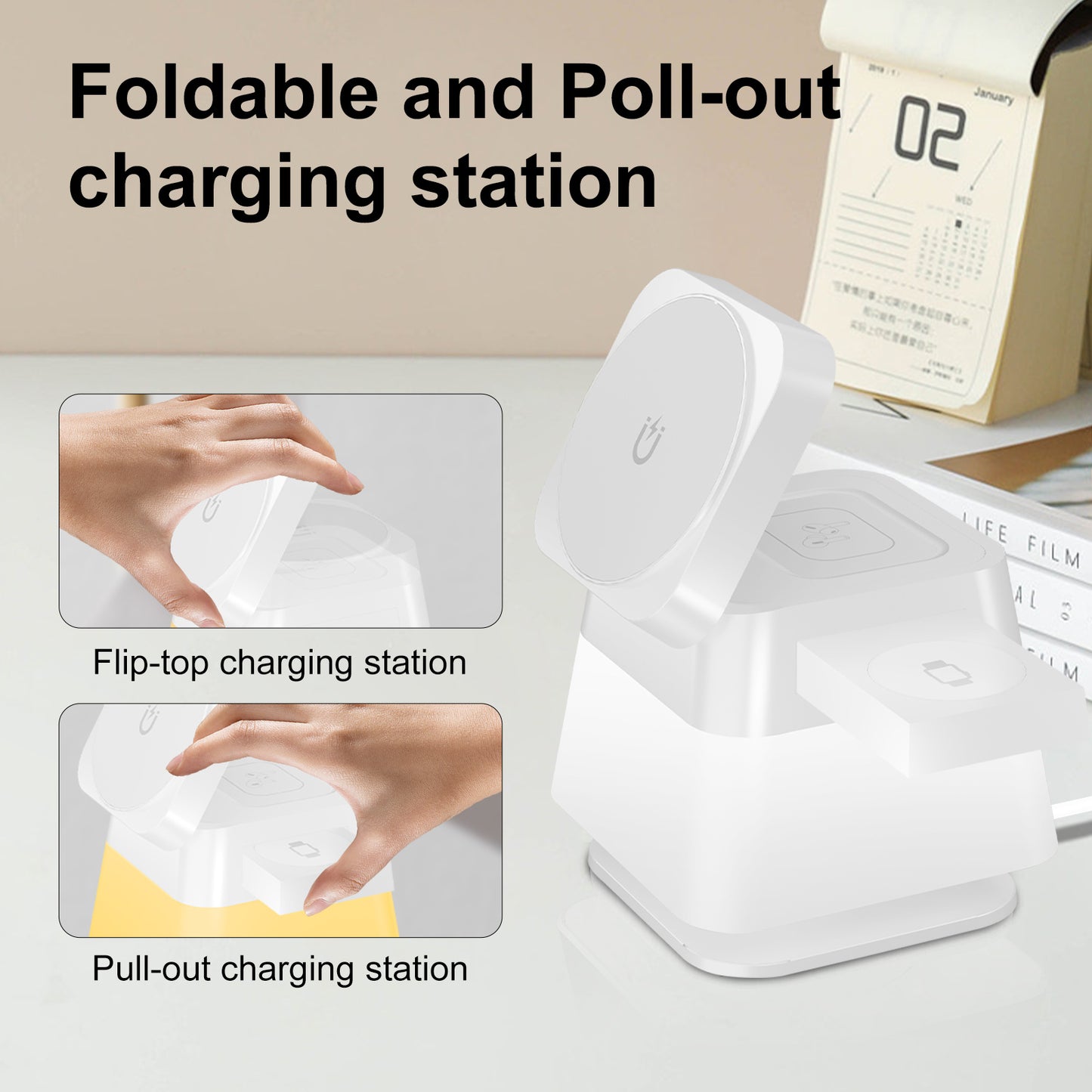 Chargeur sans fil rotatif coloré 4 en 1 pour téléphone 15 14 13 12 Pro Max 8 7 support station de charge rapide magnétique